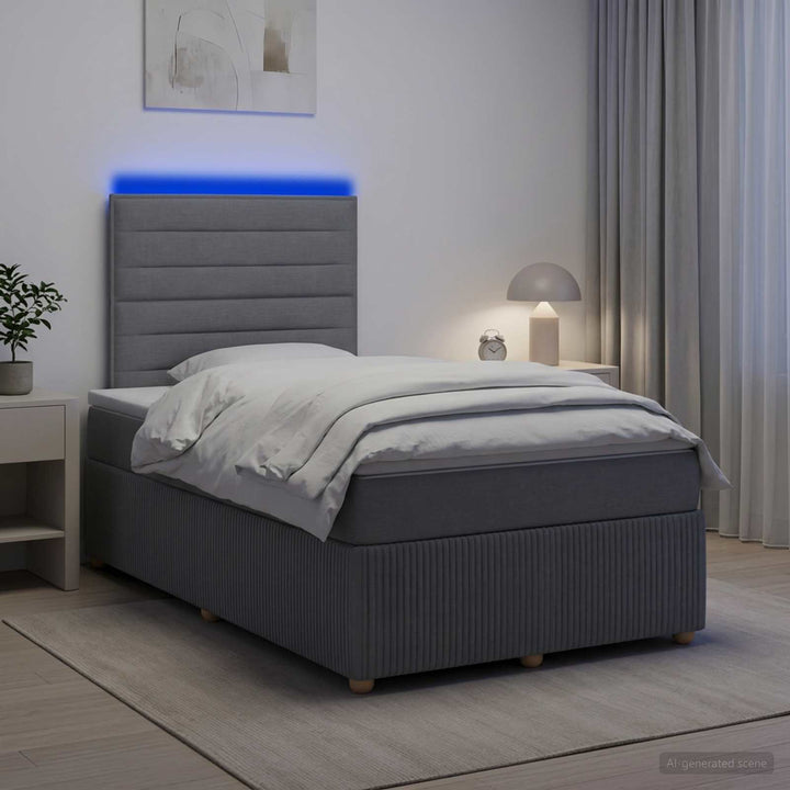LED boksmadrasseng med madras Lysegrå 120 x 190 cm Stof
