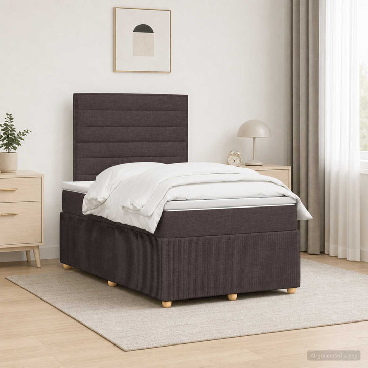 LED boksmadrasseng med madras Mørk Brun 120 x 190 cm Stof
