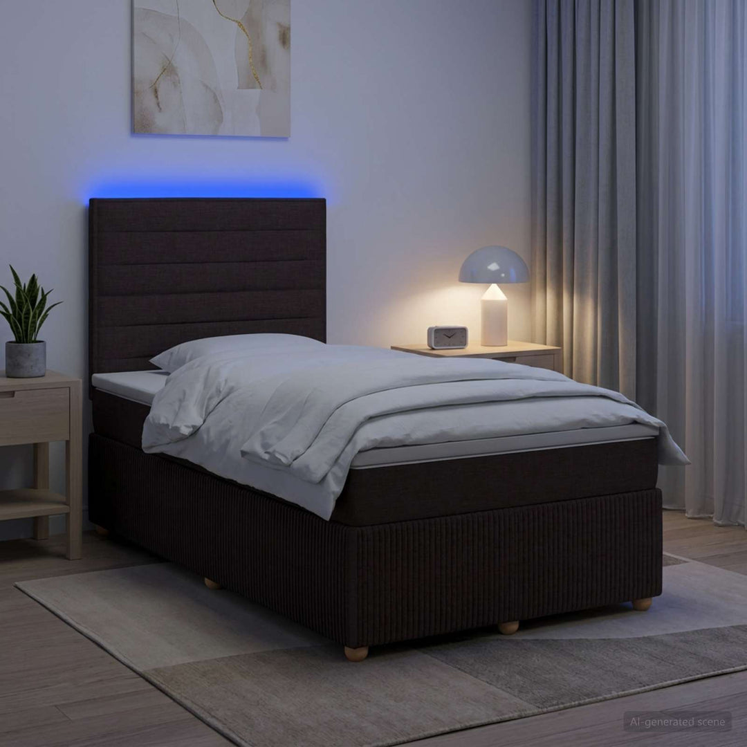 LED boksmadrasseng med madras Mørk Brun 120 x 190 cm Stof