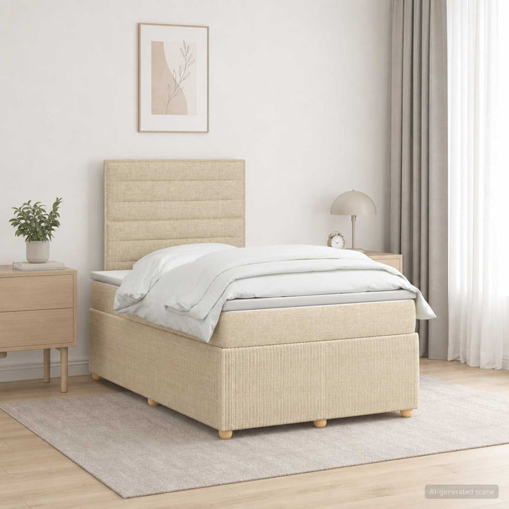 LED boksmadrasseng med madras Cremefarvet 120 x 190 cm Stof