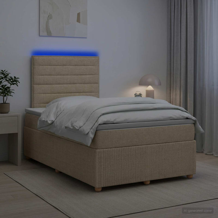 LED boksmadrasseng med madras Cremefarvet 120 x 190 cm Stof