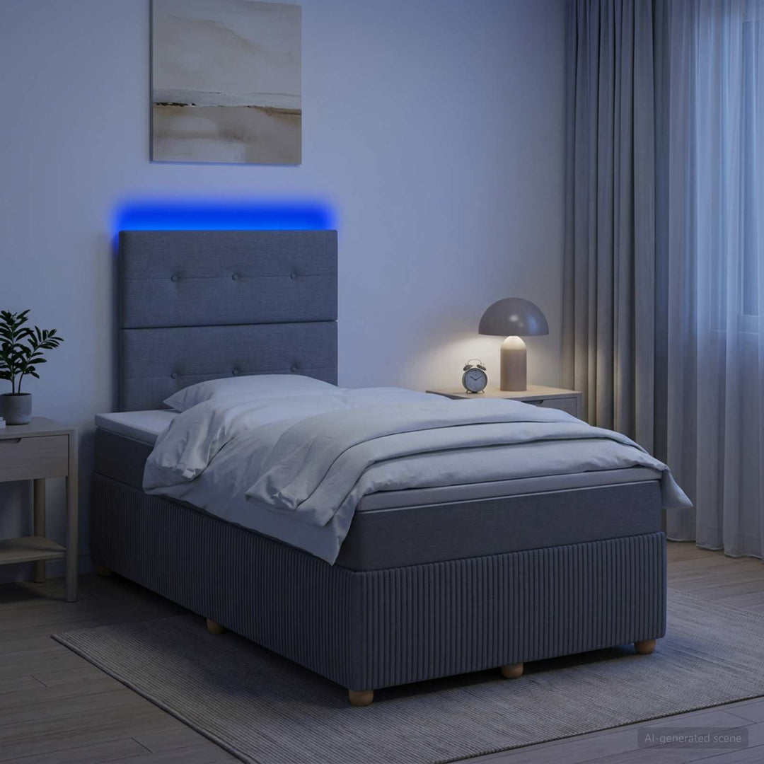 LED boksmadrasseng med madras Lysegrå 120 x 200 cm Stof