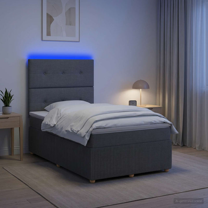LED boksmadrasseng med madras Mørkegrå 120 x 190 cm Stof
