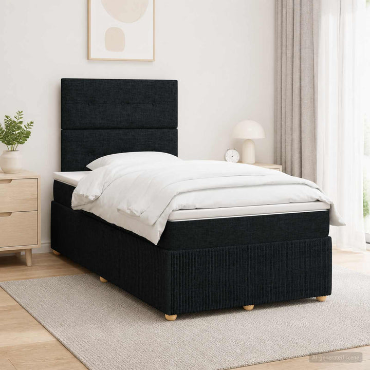 LED boksmadrasseng med madras Sort 120 x 190 cm Stof