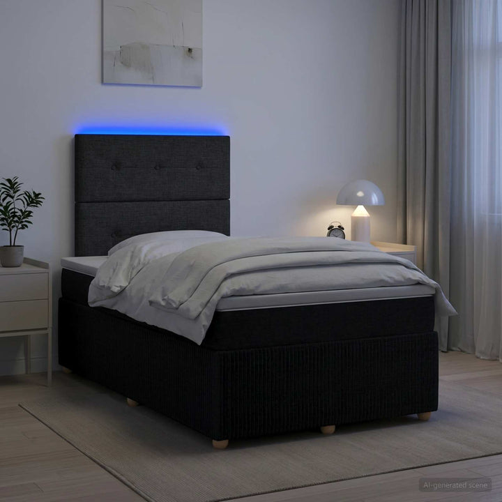 LED boksmadrasseng med madras Sort 120 x 190 cm Stof