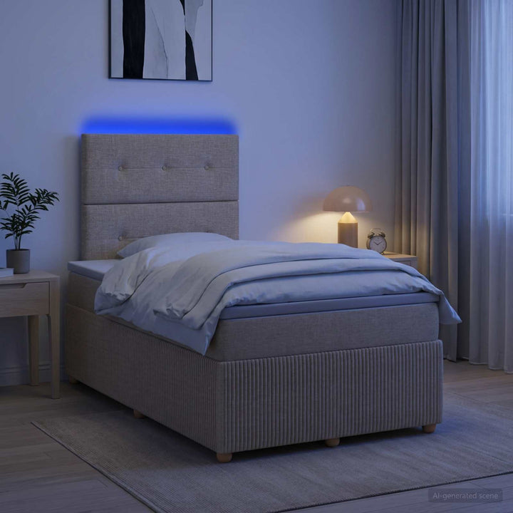 LED boksmadrasseng med madras Cremefarvet 120 x 200 cm Stof