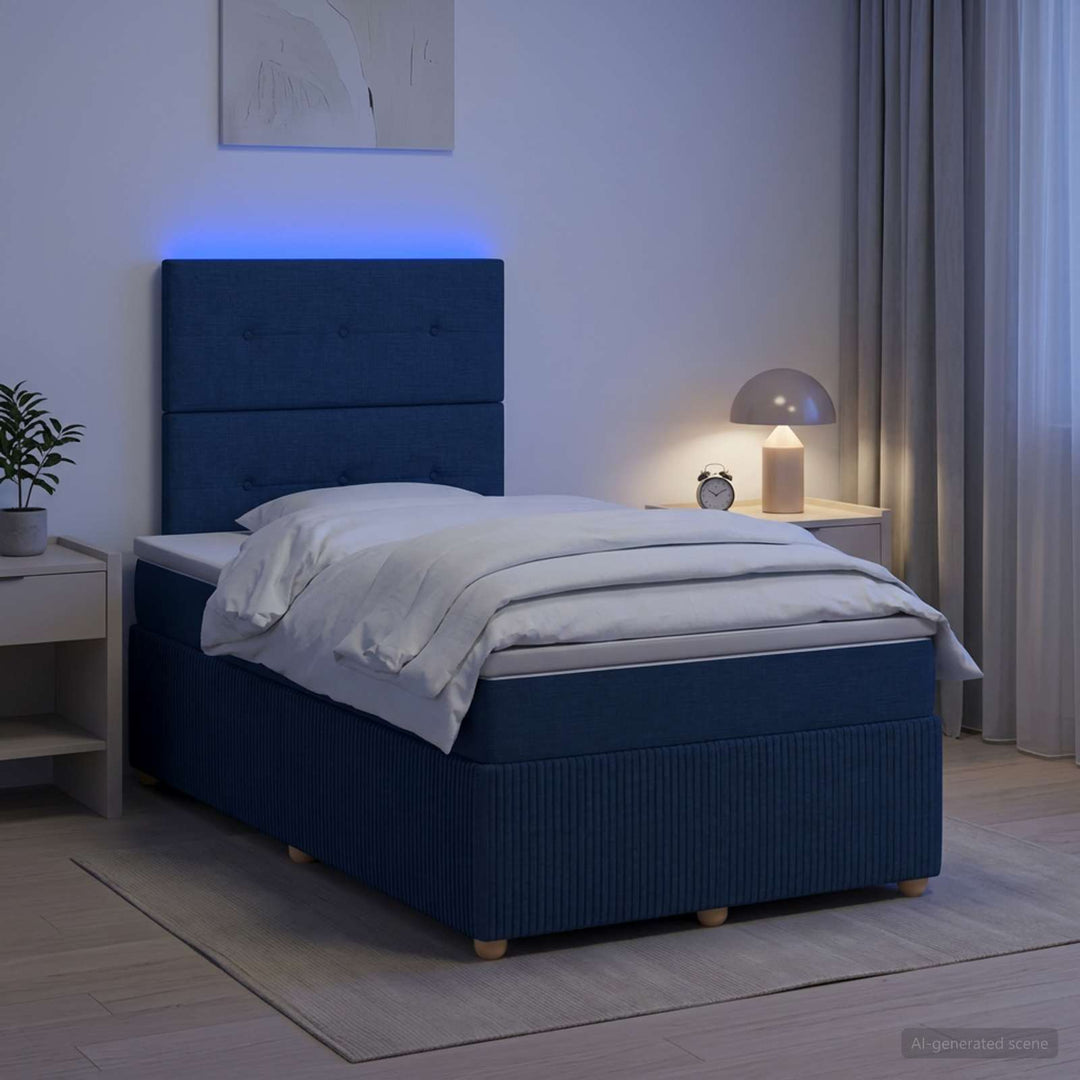 LED boksmadrasseng med madras Blå 120 x 190 cm Stof