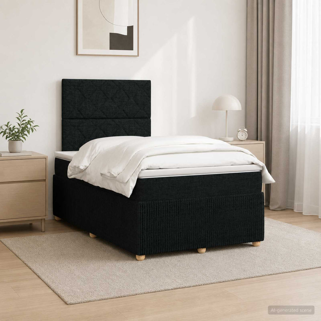 LED boksmadrasseng med madras Sort 120 x 190 cm Stof