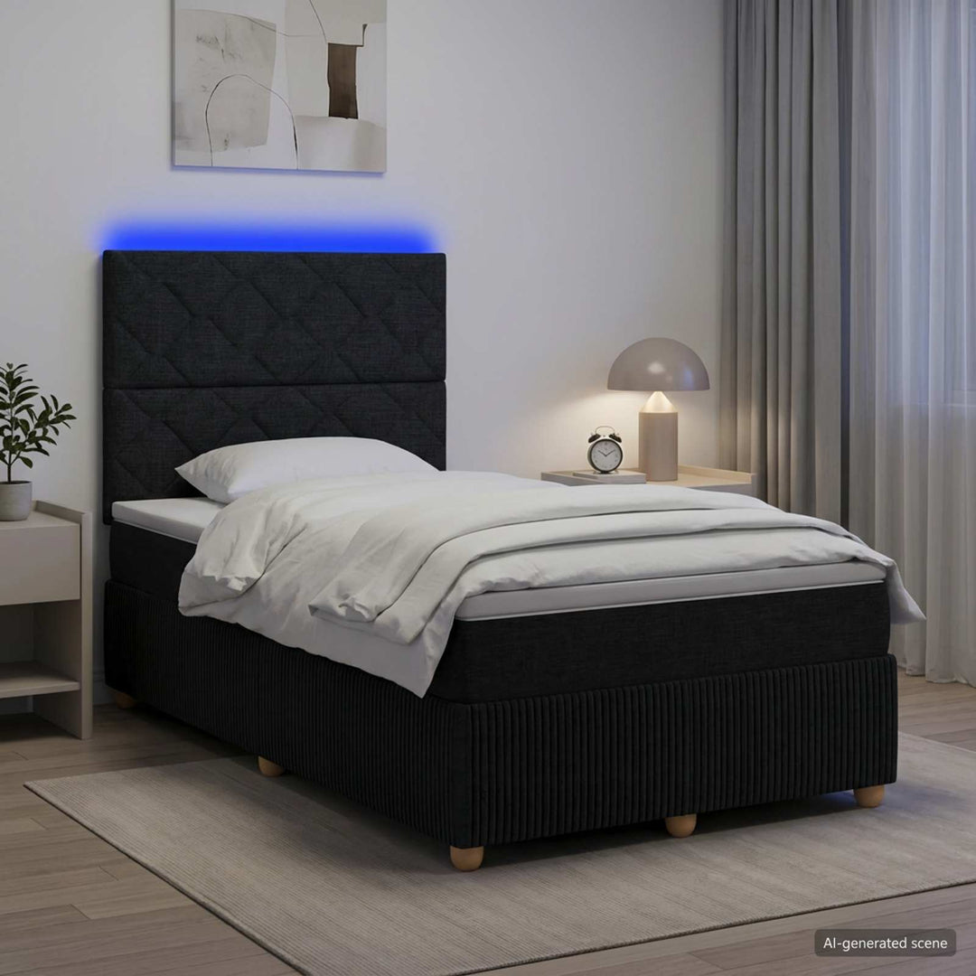 LED boksmadrasseng med madras Sort 120 x 190 cm Stof