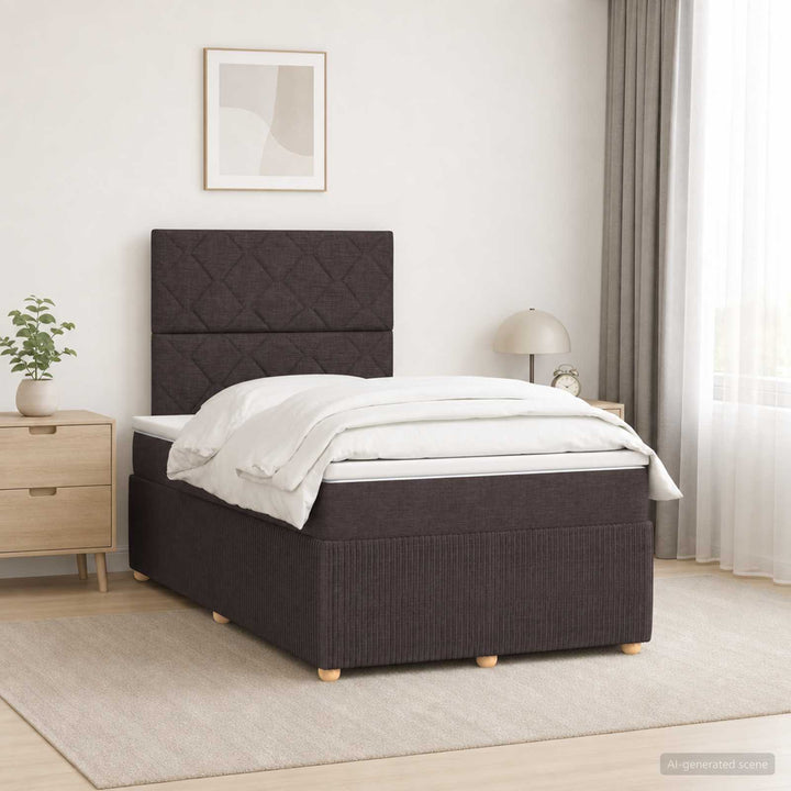 LED boksmadrasseng med madras Mørk Brun 120 x 190 cm Stof