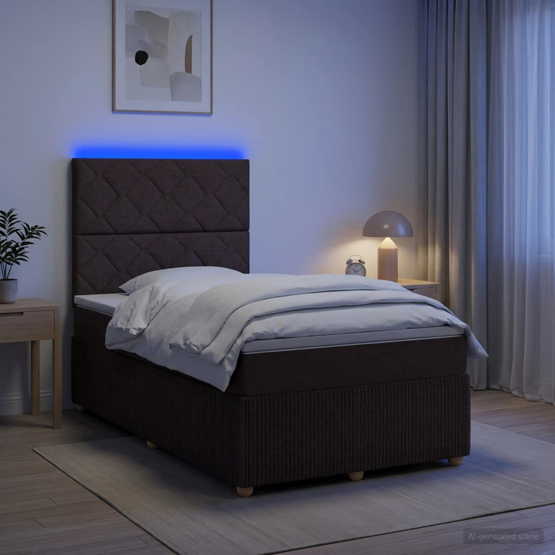 LED boksmadrasseng med madras Mørk Brun 120 x 190 cm Stof