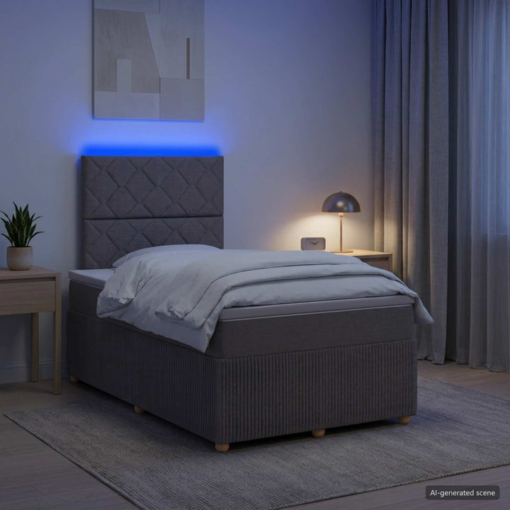LED boksmadrasseng med madras Gråbrun 120 x 200 cm Stof