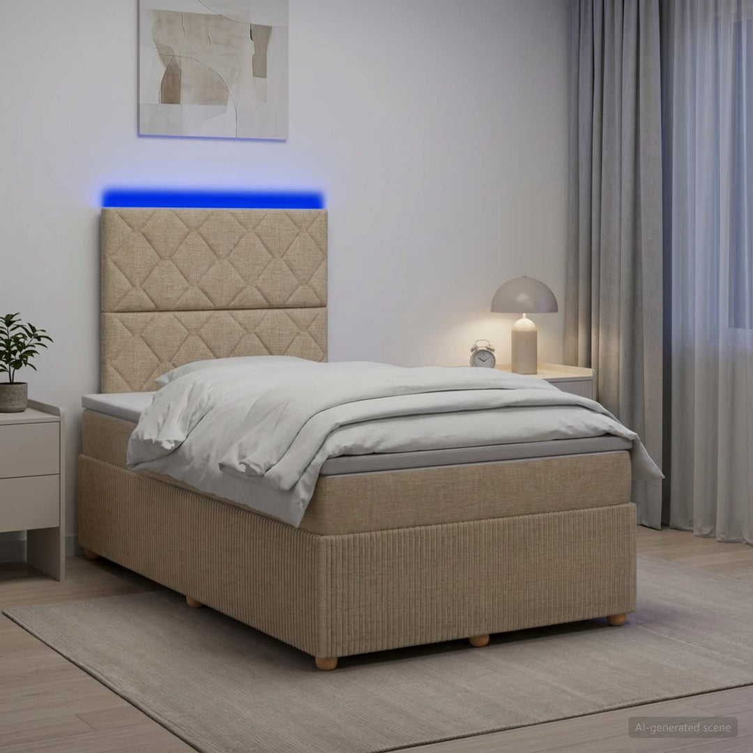 LED boksmadrasseng med madras Cremefarvet 120 x 190 cm Stof