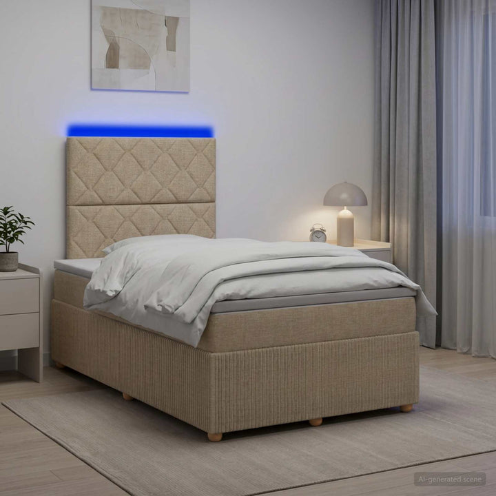 LED boksmadrasseng med madras Cremefarvet 120 x 190 cm Stof