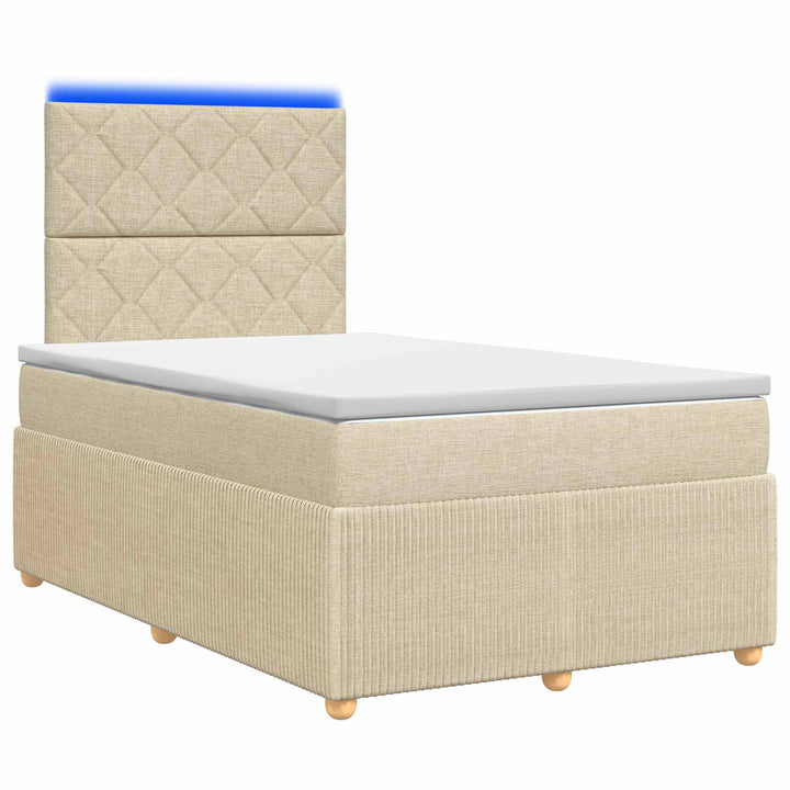 LED boksmadrasseng med madras Cremefarvet 120 x 190 cm Stof