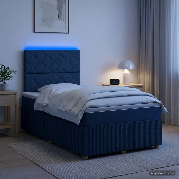 LED boksmadrasseng med madras Blå 120 x 190 cm Stof