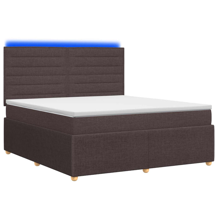LED boksmadrasseng med madras Mørk Brun 140 x 190 cm Stof