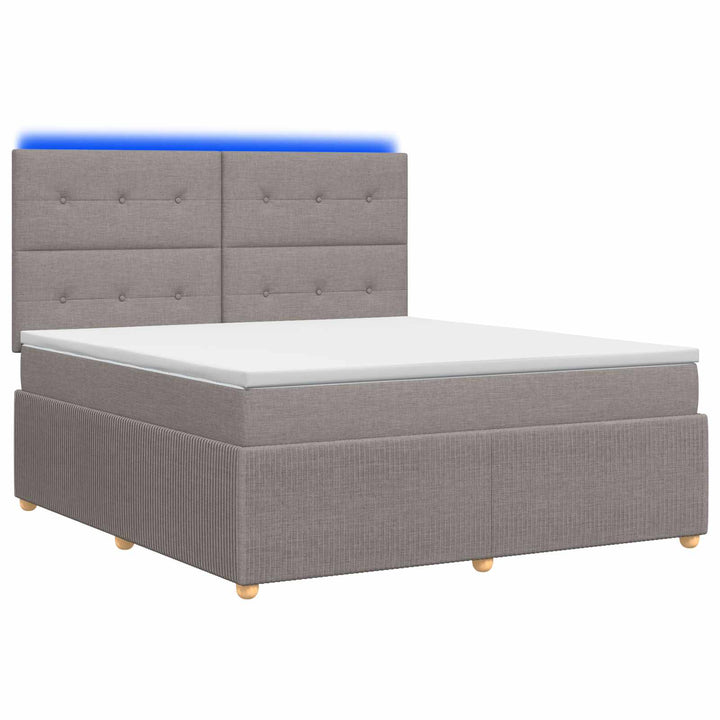 LED boksmadrasseng med madras Gråbrun 140 x 200 cm Stof