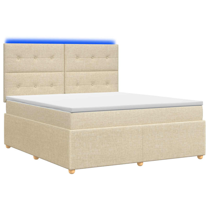 LED boksmadrasseng med madras Cremefarvet 140 x 200 cm Stof