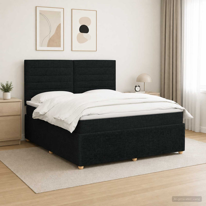 LED boksmadrasseng med madras Sort 180 x 200 cm Stof