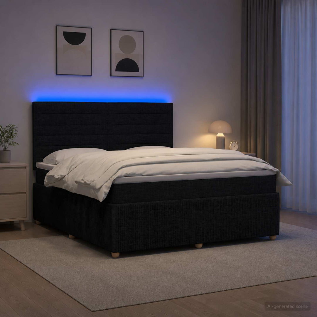 LED boksmadrasseng med madras Sort 180 x 200 cm Stof