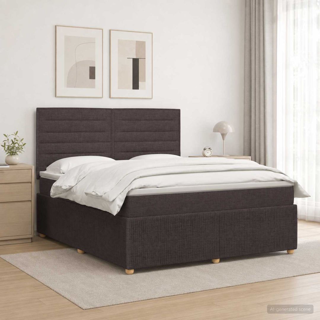 LED boksmadrasseng med madras Mørk Brun 140 x 190 cm Stof
