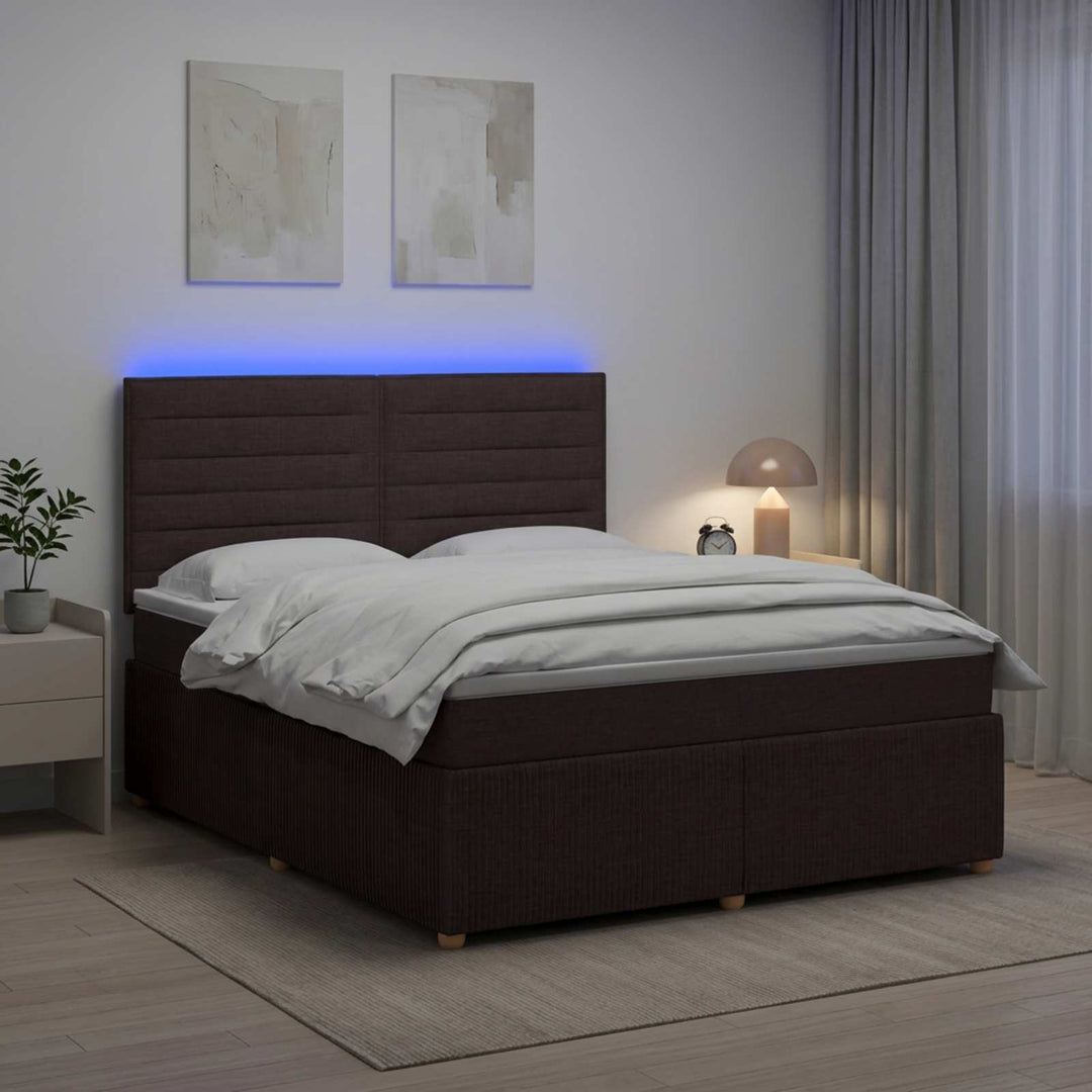 LED boksmadrasseng med madras Mørk Brun 180 x 200 cm Stof