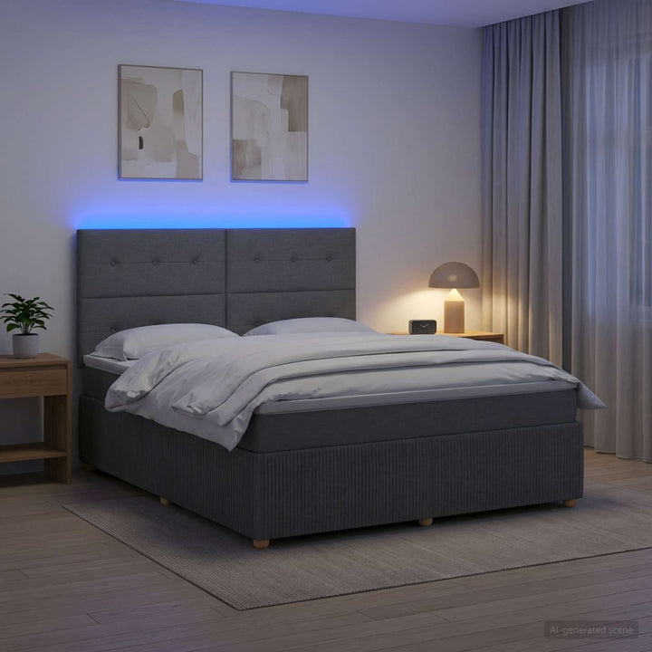 LED boksmadrasseng med madras Mørkegrå 160 x 200 cm Stof