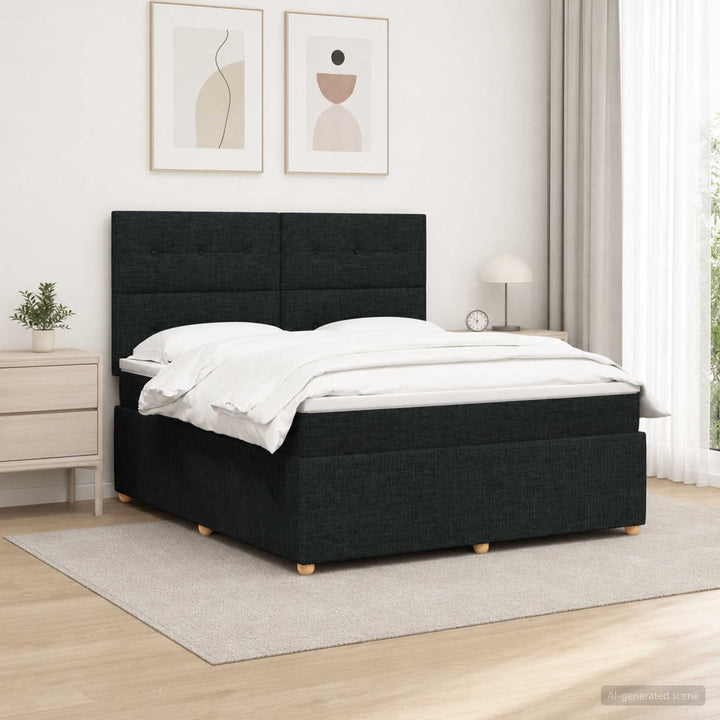 LED boksmadrasseng med madras Sort 180 x 200 cm Stof