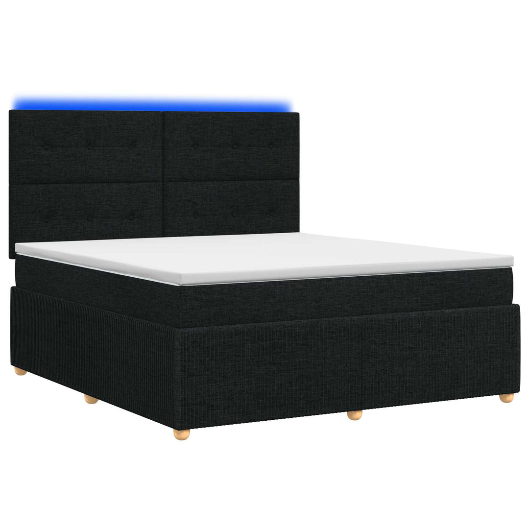 LED boksmadrasseng med madras Sort 180 x 200 cm Stof