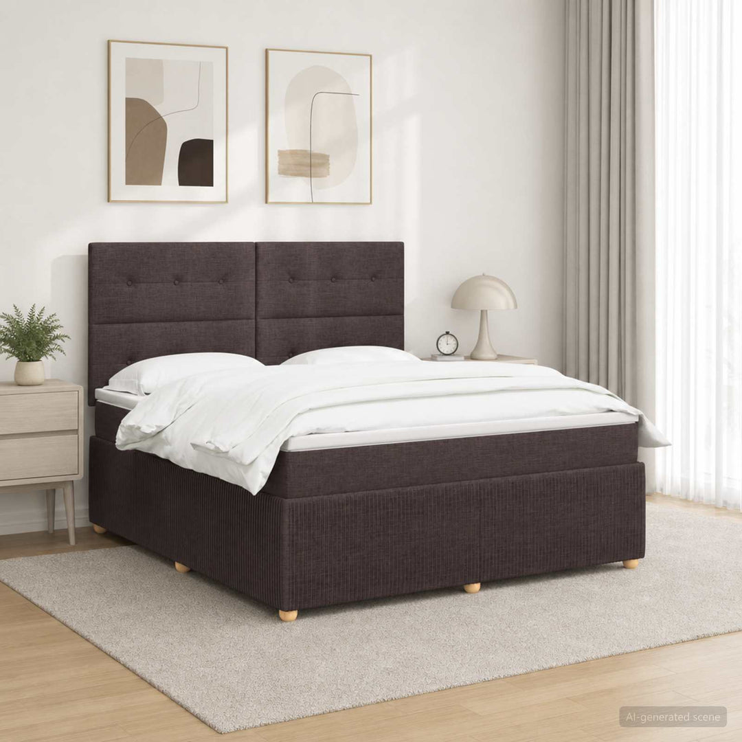 LED boksmadrasseng med madras Mørk Brun 140 x 190 cm Stof