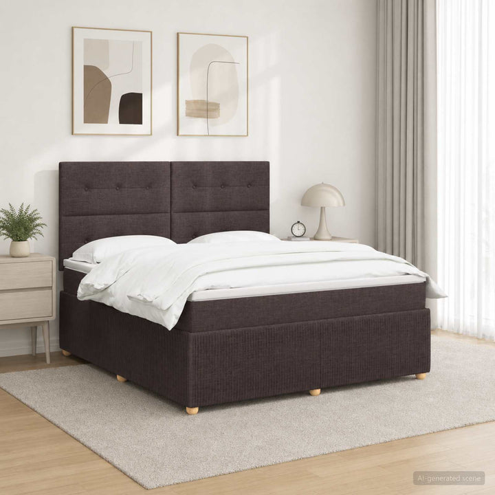 LED boksmadrasseng med madras Mørk Brun 140 x 190 cm Stof