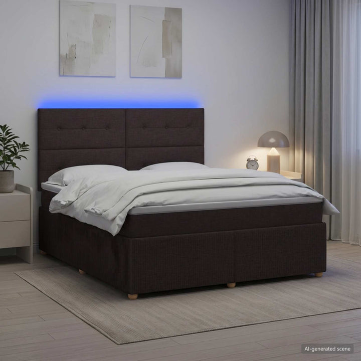 LED boksmadrasseng med madras Mørk Brun 140 x 190 cm Stof