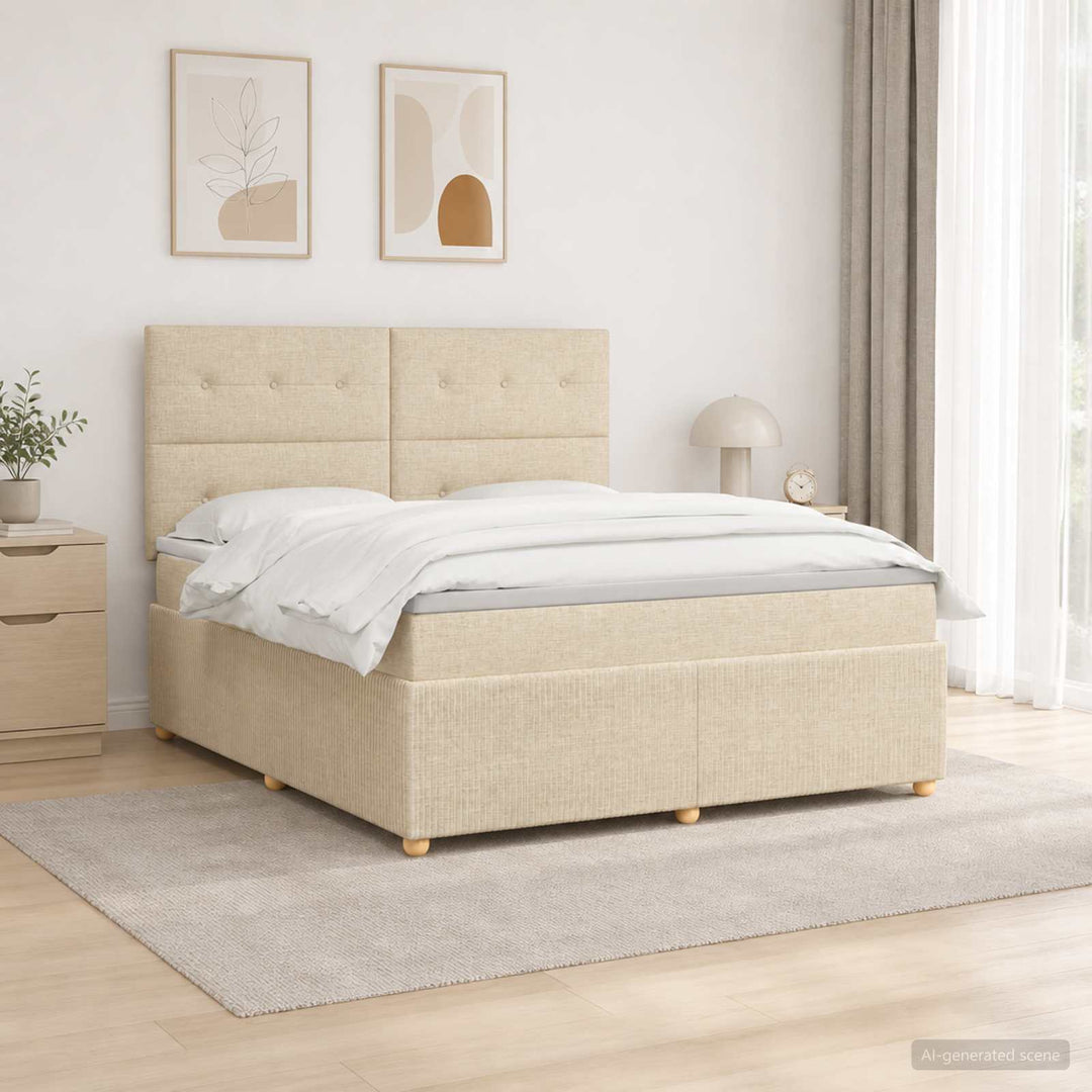 LED boksmadrasseng med madras Cremefarvet 160 x 200 cm Stof