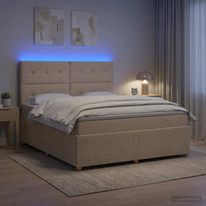 LED boksmadrasseng med madras Cremefarvet 180 x 200 cm Stof