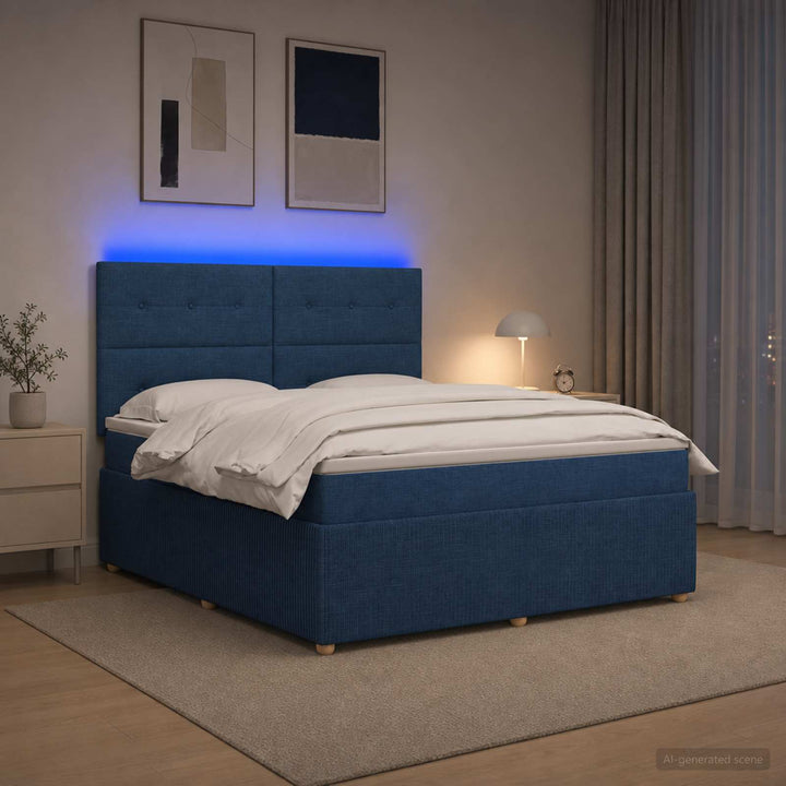 LED boksmadrasseng med madras Blå 140 x 190 cm Stof