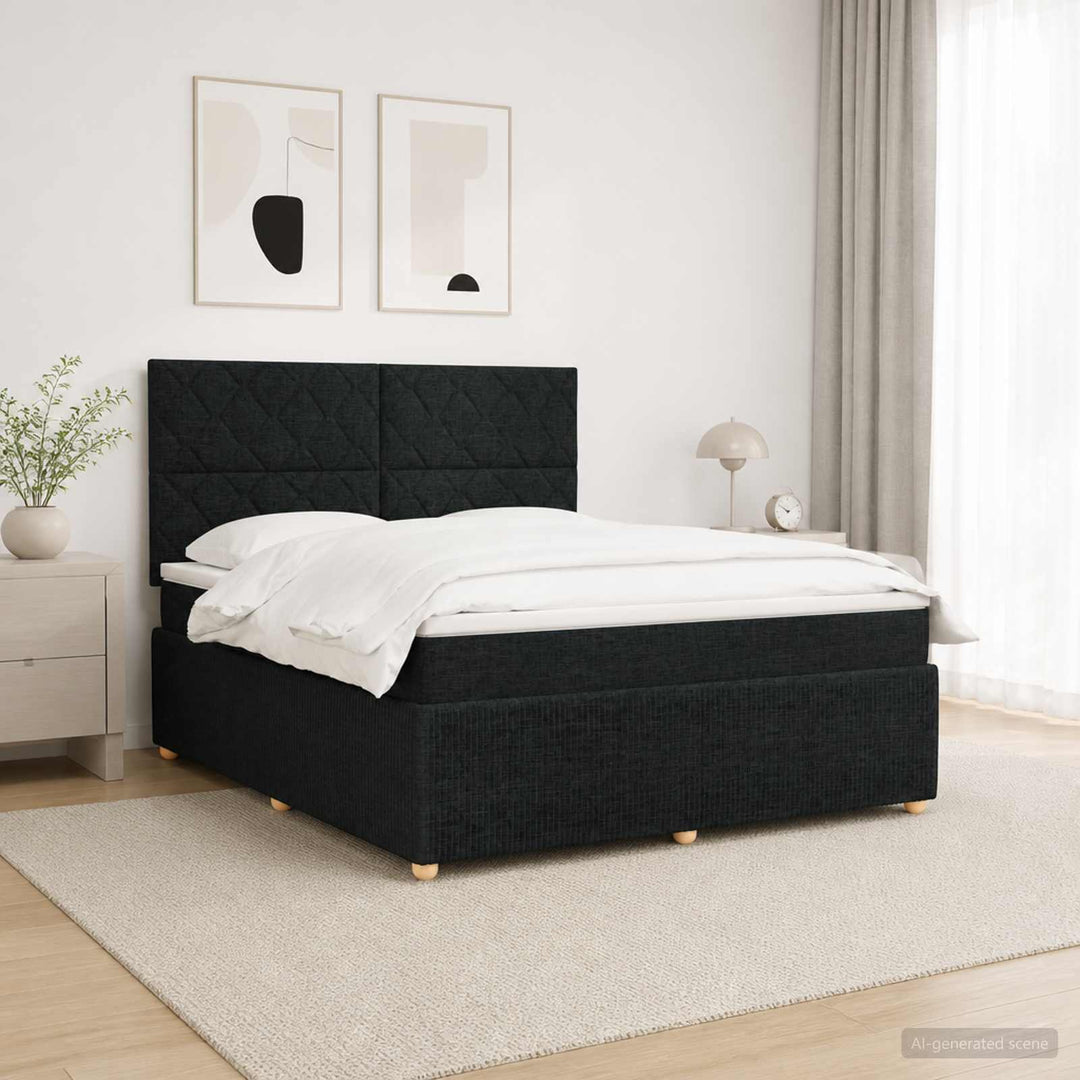 LED boksmadrasseng med madras Sort 180 x 200 cm Stof