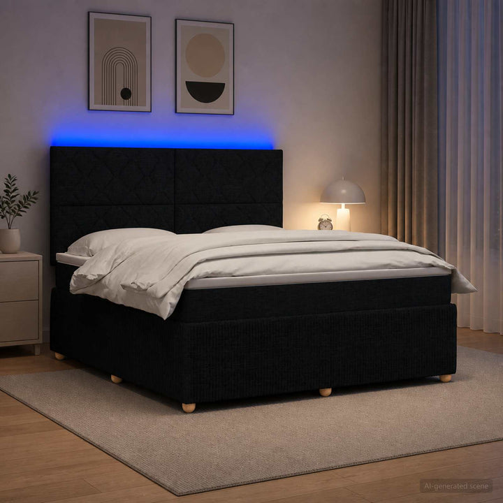 LED boksmadrasseng med madras Sort 140 x 190 cm Stof