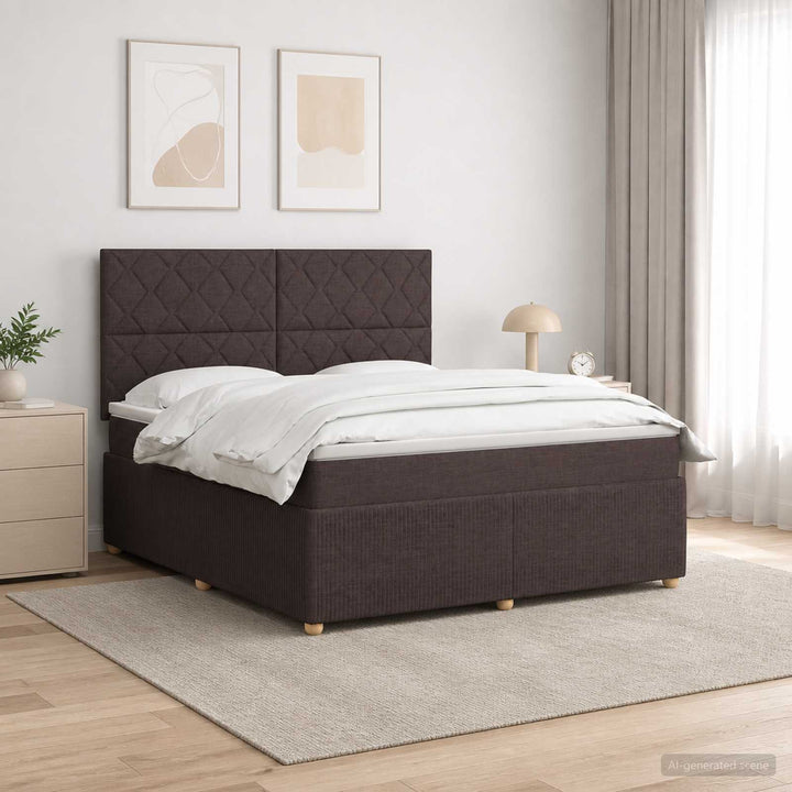 LED boksmadrasseng med madras Mørk Brun 140 x 190 cm Stof