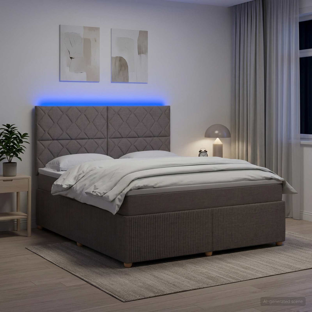 LED boksmadrasseng med madras Gråbrun 140 x 200 cm Stof