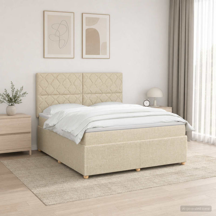 LED boksmadrasseng med madras Cremefarvet 180 x 200 cm Stof