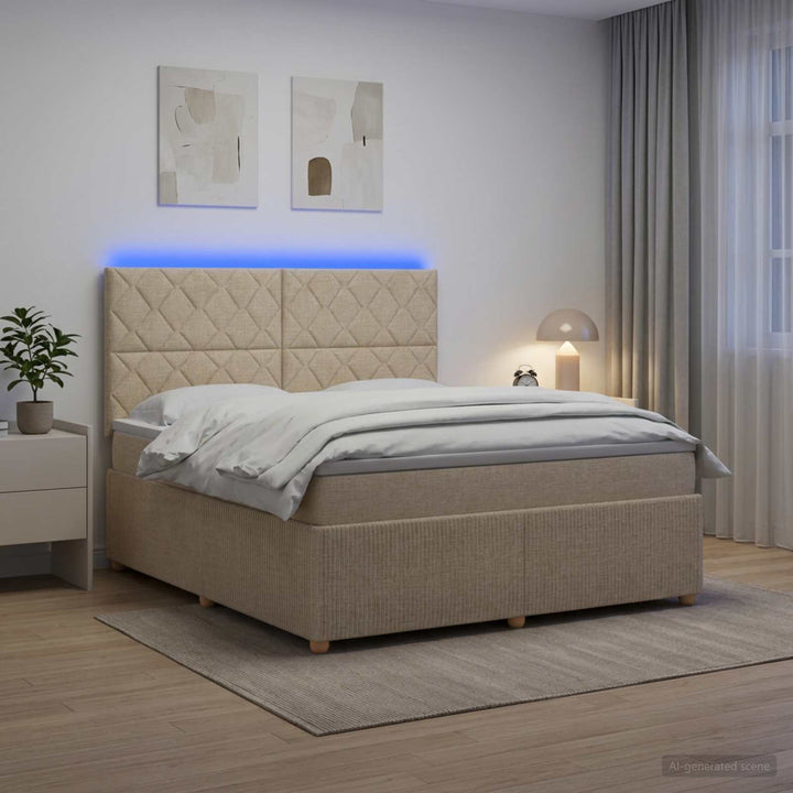 LED boksmadrasseng med madras Cremefarvet 180 x 200 cm Stof