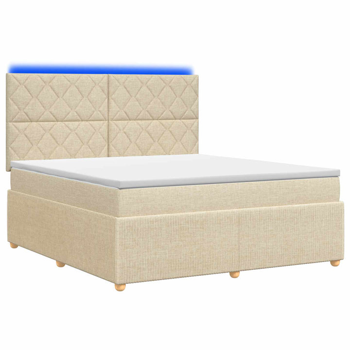 LED boksmadrasseng med madras Cremefarvet 180 x 200 cm Stof