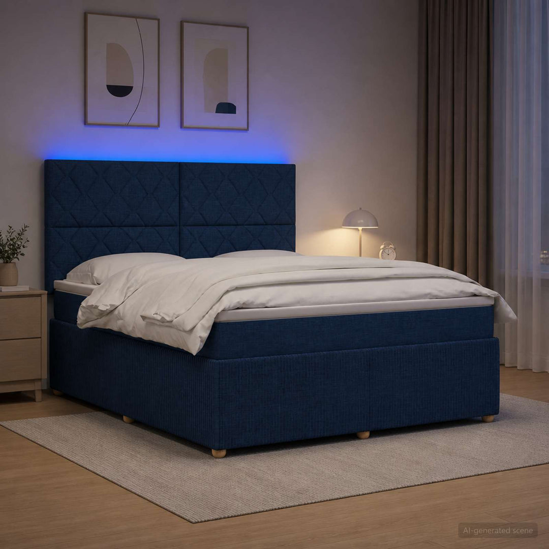 LED boksmadrasseng med madras Blå 140 x 190 cm Stof