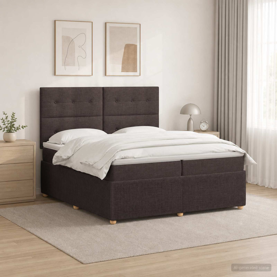 LED boksmadrasseng med madras Mørk Brun 200 x 200 cm Stof