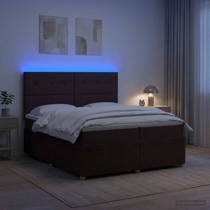 LED boksmadrasseng med madras Mørk Brun 200 x 200 cm Stof