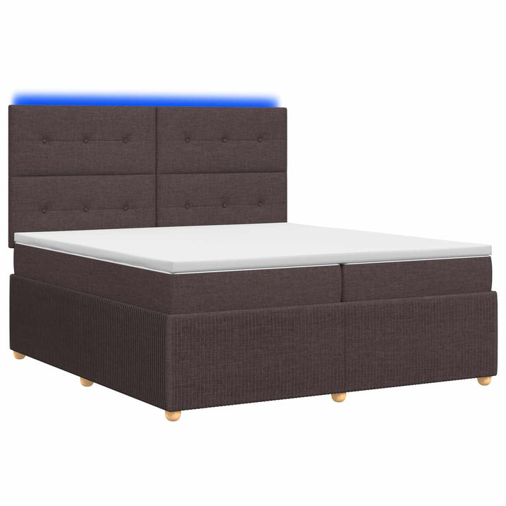 LED boksmadrasseng med madras Mørk Brun 200 x 200 cm Stof