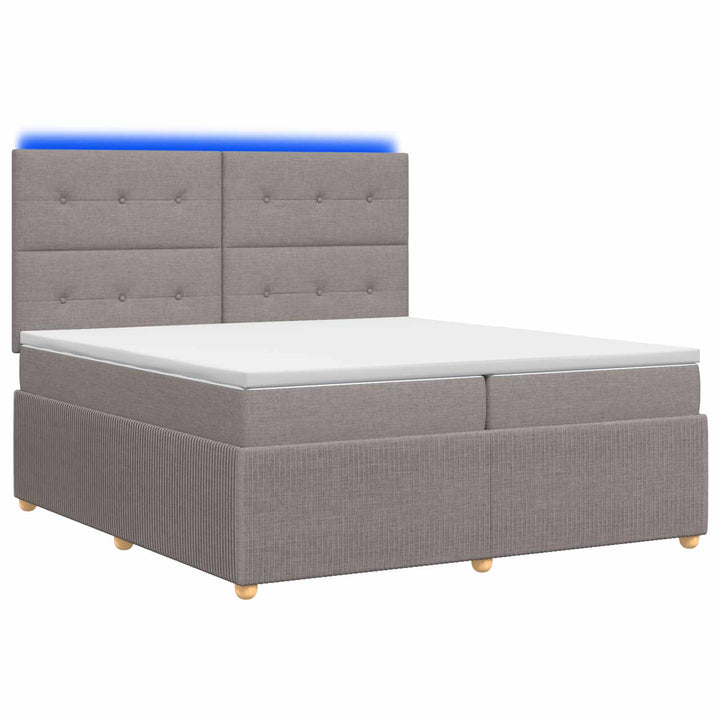 LED boksmadrasseng med madras Gråbrun 200 x 200 cm Stof