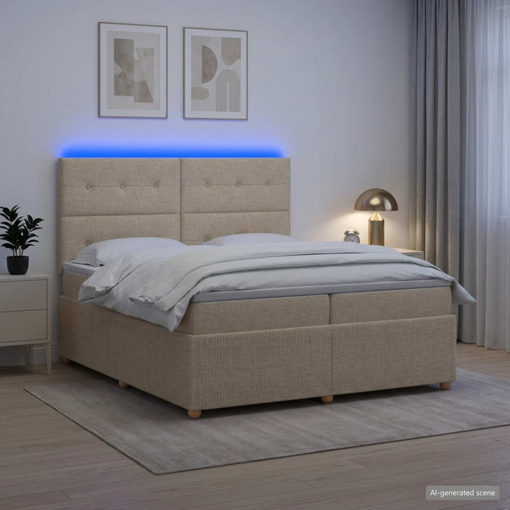 LED boksmadrasseng med madras Cremefarvet 200 x 200 cm Stof