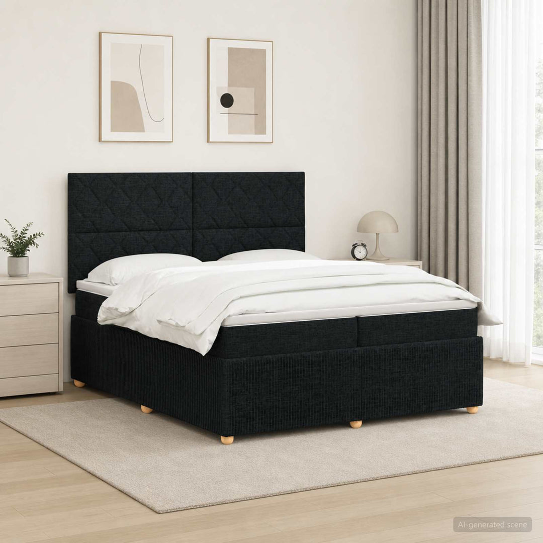 LED boksmadrasseng med madras Sort 200 x 200 cm Stof
